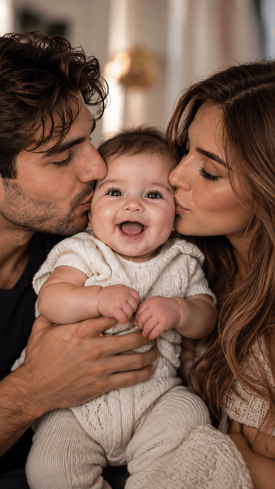Happy family holding their baby
